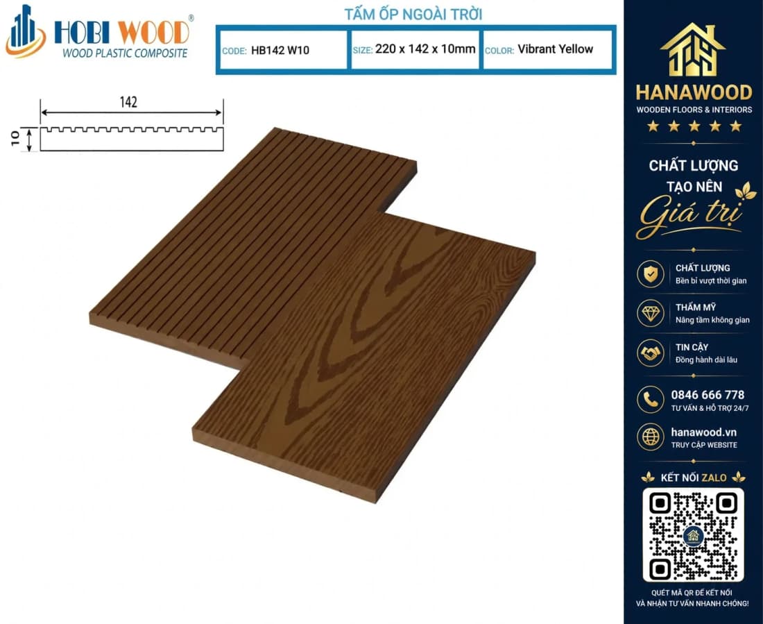 Thanh Đa Năng Gỗ Nhựa Ngoài Trời Hobi Wood HB140W10 Vibrant Yellow