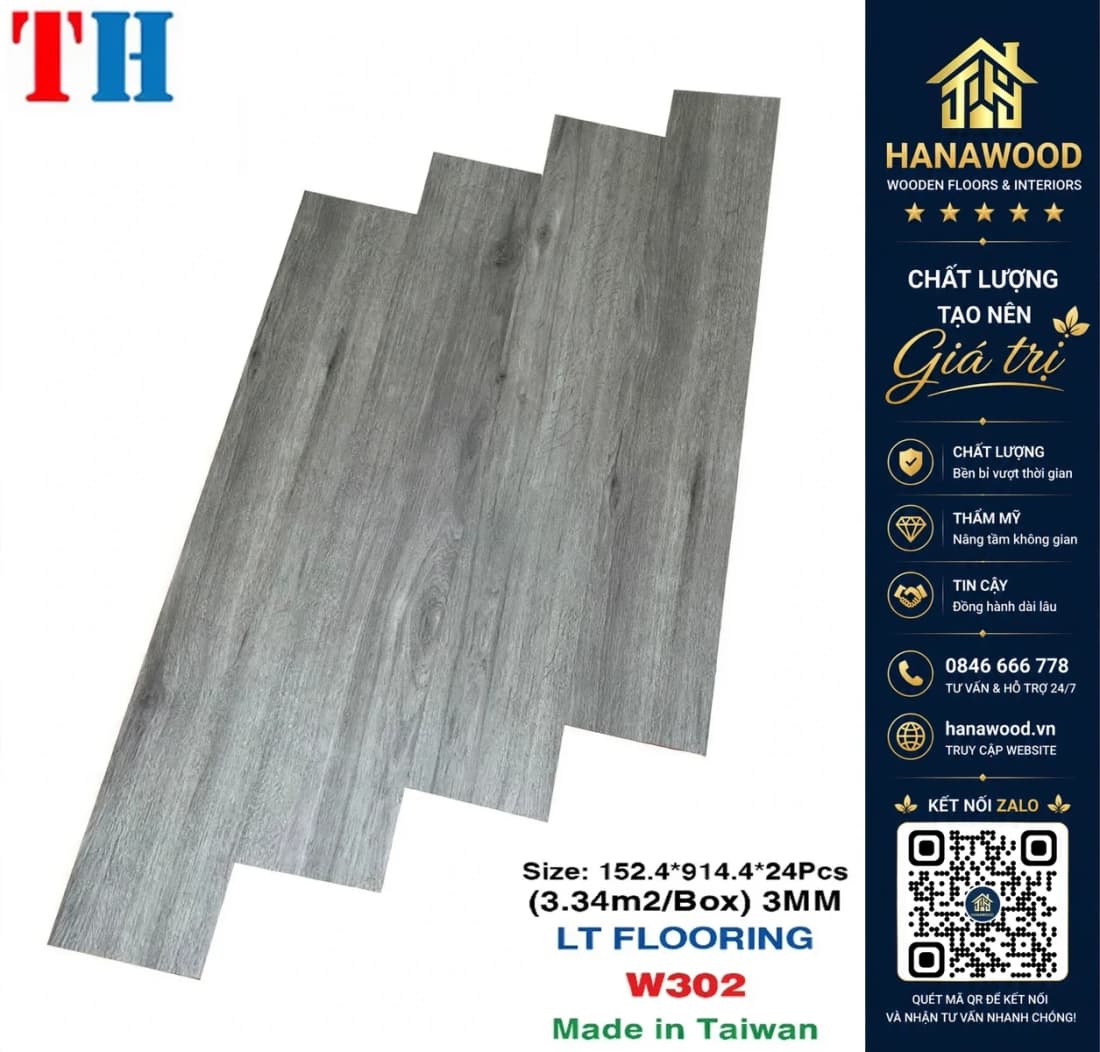 Sàn Nhựa Giả Gỗ Dán Keo 3mm Vinyl Floor W302