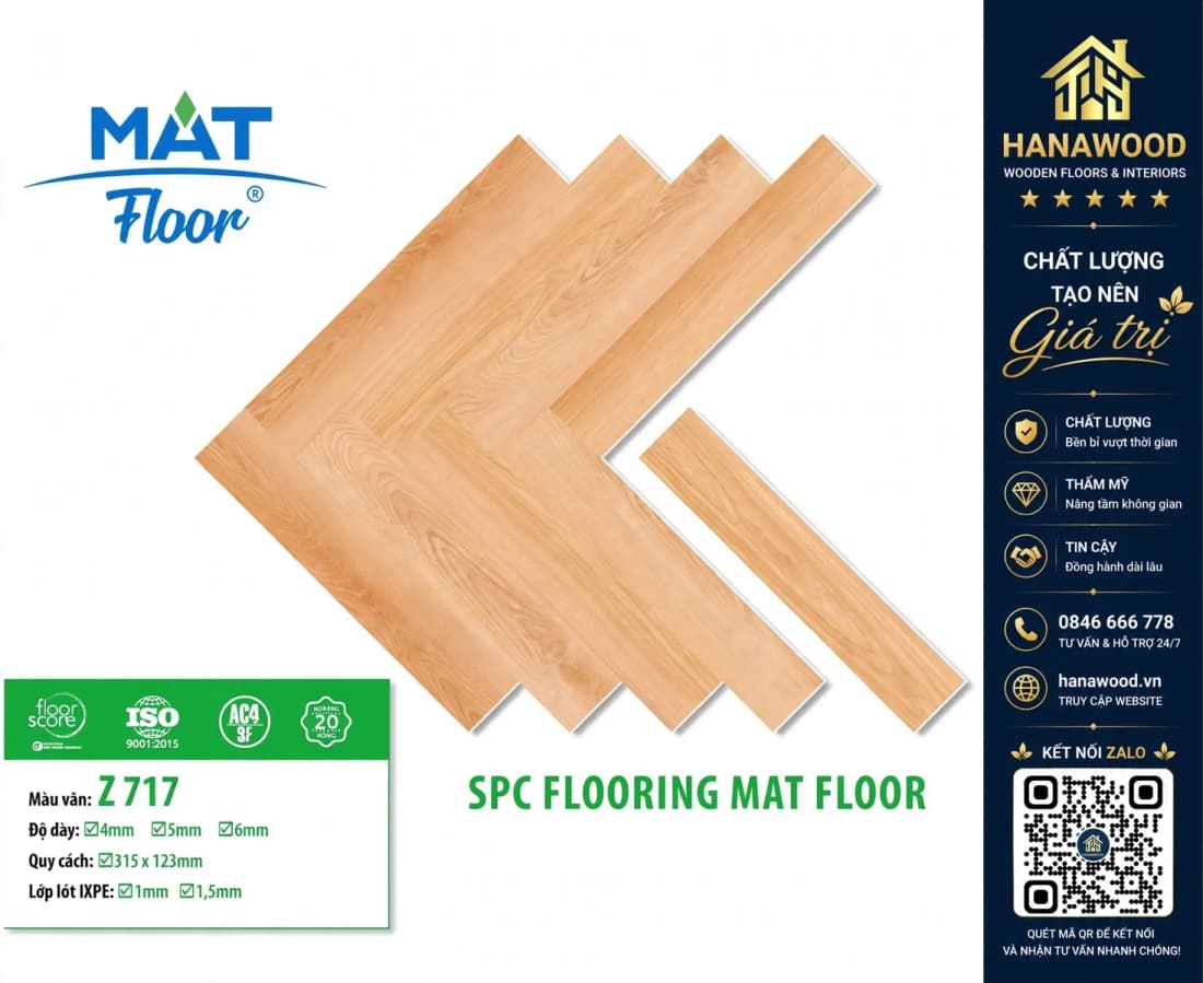 Sàn nhựa hèm khóa xương cá MAT Floor Z-717 Dày 4mm