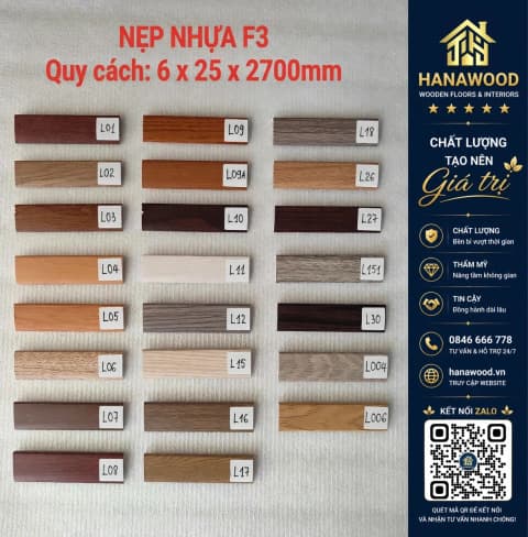 Nẹp F kết thúc sàn id 1432 6 x 25 x 2700 mm