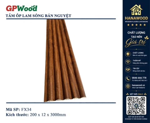 Tấm Ốp Lam Sóng Bán Nguyệt Giả Gỗ GPWood FX34