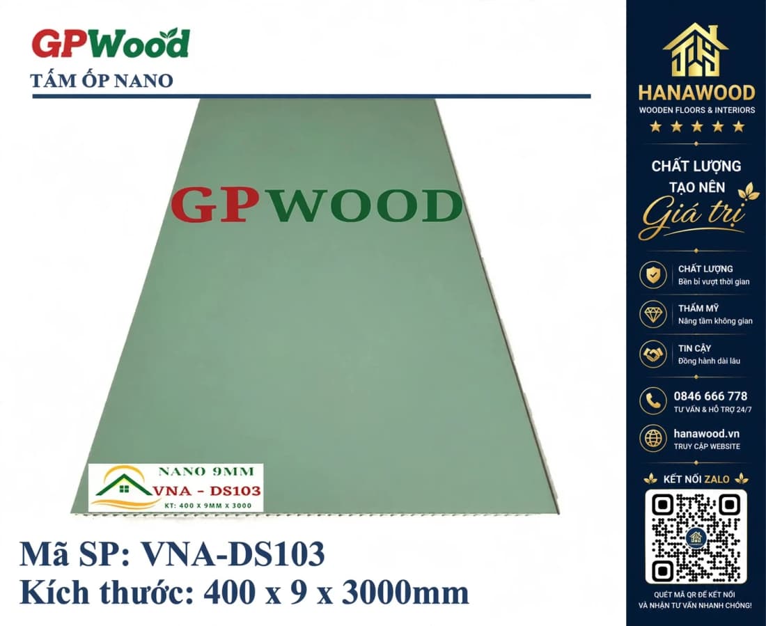 Tấm Nhựa Nano Ốp Tường Ốp Trần Màu Xanh GPWood VNA-DS103