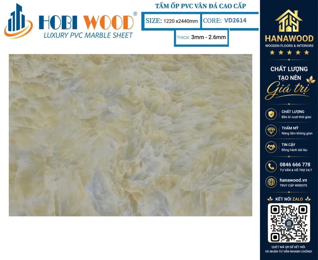 Tấm Nhựa Ốp Tường PVC Giả Đá Hobi Wood VD2614 Dày 2.6mm