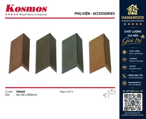 Nẹp góc V WPC mã NG60x40 40 x 60 x 3000mm