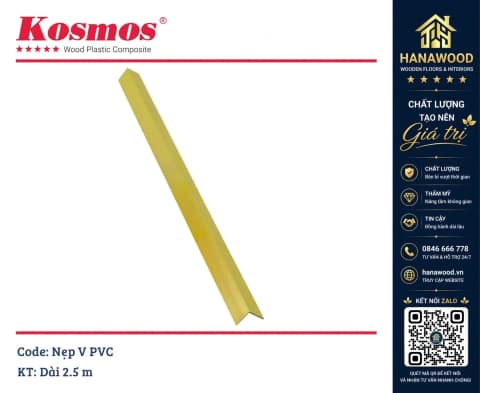 Nẹp Nhôm Góc V màu Vàng tấm ốp PVC giả đá