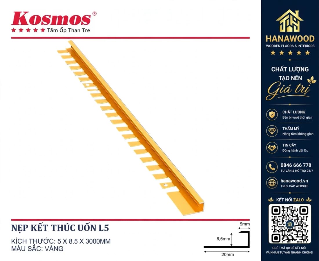 Nẹp Kết Thúc Uốn Tấm Ốp Than Tre Kosmos