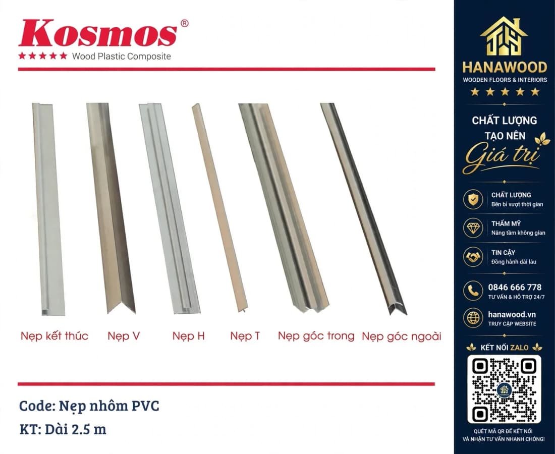 Nẹp Nhôm Trang Trí màu Bạc tấm ốp PVC giả đá