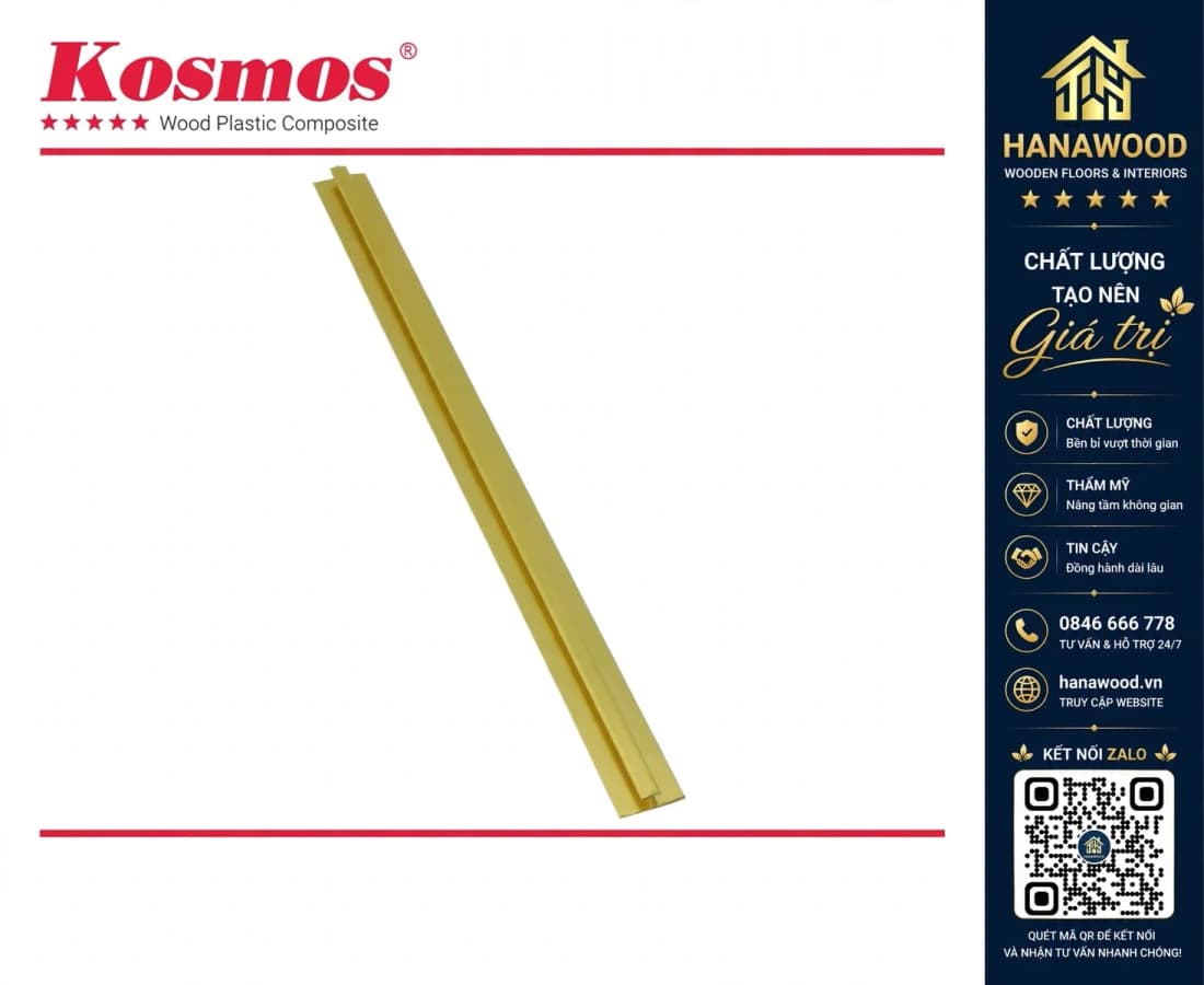 Nẹp Nhôm H Nối màu Vàng tấm ốp PVC giả đá