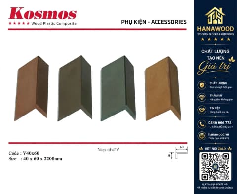 Nẹp góc V WPC mã NG60x40 40 x 60 x 2200mm