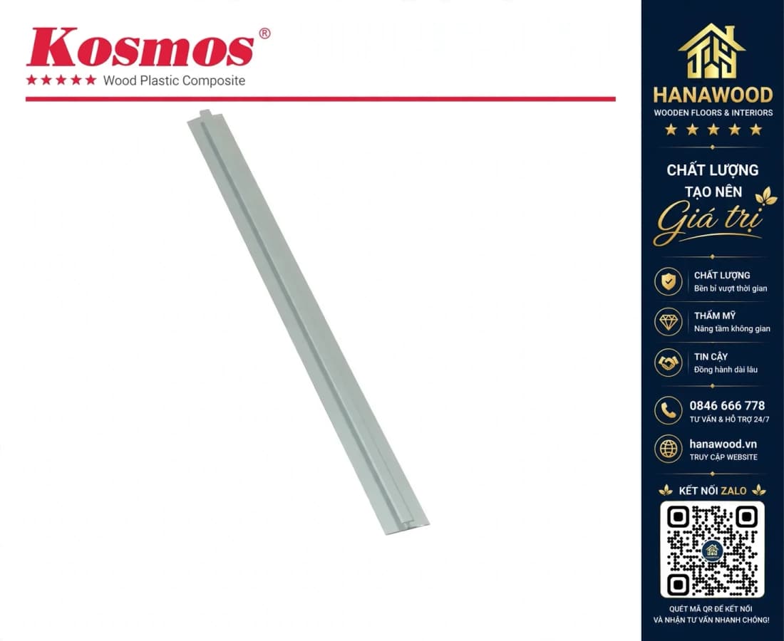 Nẹp Nhôm H Nối màu Bạc tấm ốp PVC giả đá