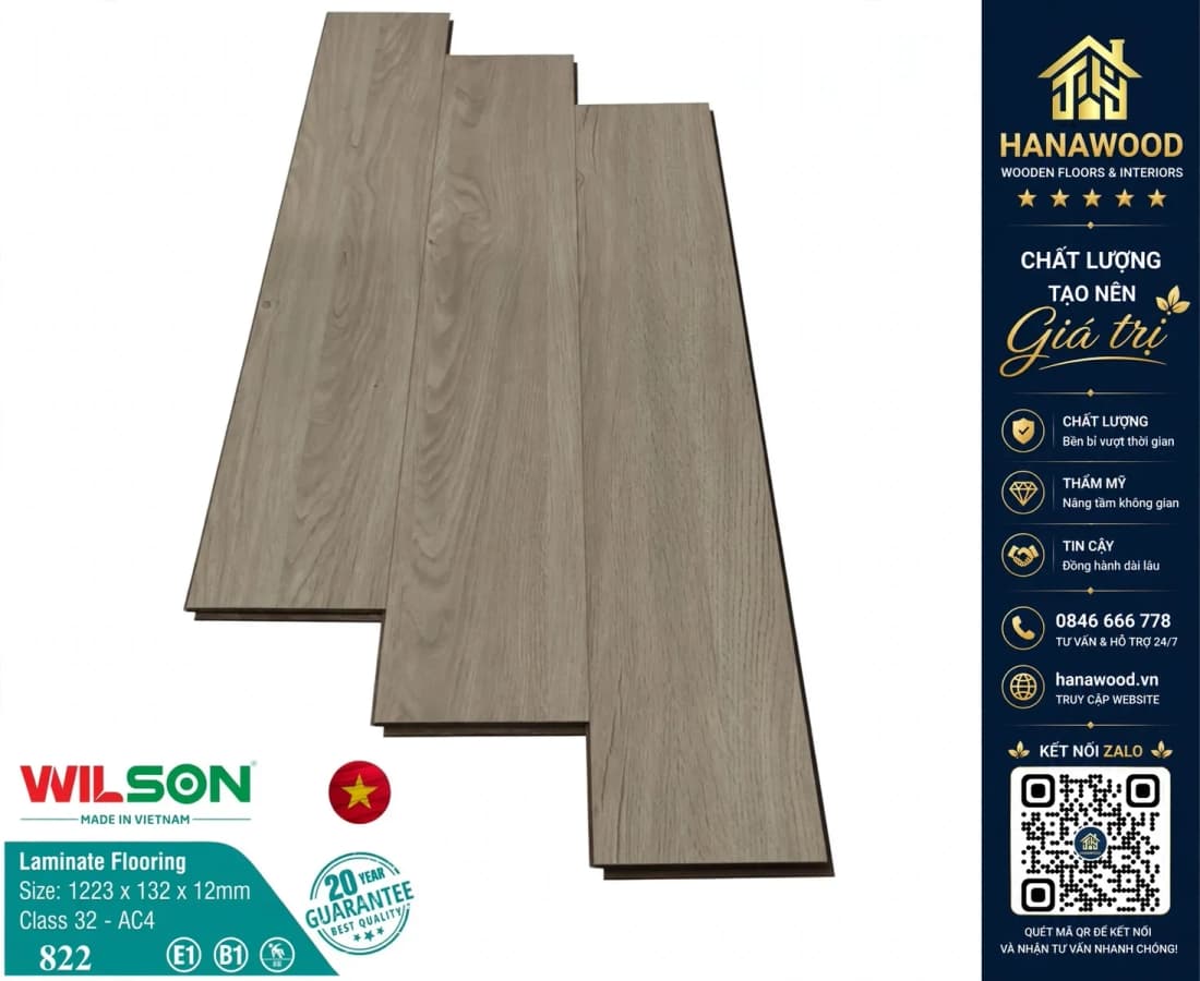 Sàn Gỗ Công Nghiệp Giá Rẻ Wilson 822 12mm