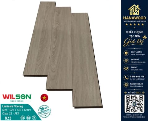 Sàn Gỗ Công Nghiệp Giá Rẻ Wilson 822 12mm