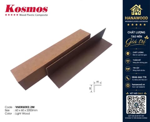 Nẹp V Gỗ Nhựa Ngoài Trời Kosmos V60X60X2.2M Light Wood
