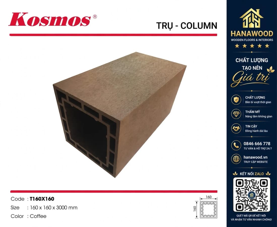 Lam Trụ Pergola Gỗ Nhựa Ngoài Trời Kosmos T160 x 160 Coffee