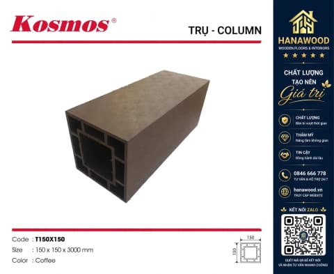 Lam Trụ Pergola Gỗ Nhựa Ngoài Trời Kosmos T150 x 150 Coffee