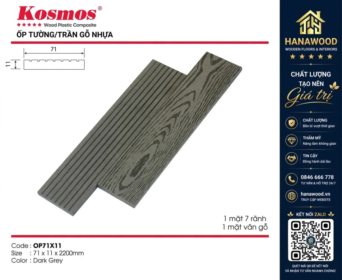Thanh Lam Đa Năng Gỗ Nhựa Ngoài Trời Kosmos OP71X11 Dark Grey