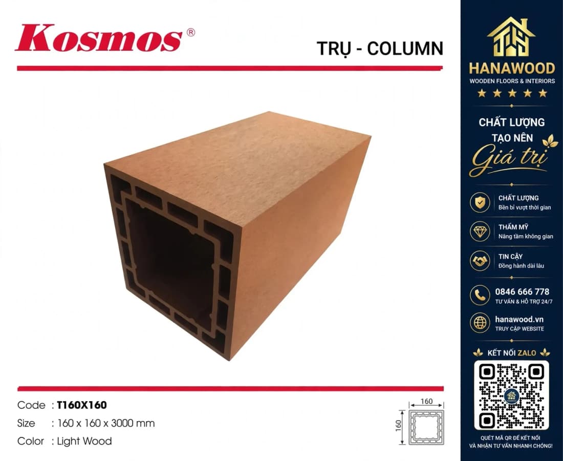 Lam Trụ Pergola Gỗ Nhựa Ngoài Trời Kosmos T160 x 160 Light Wood