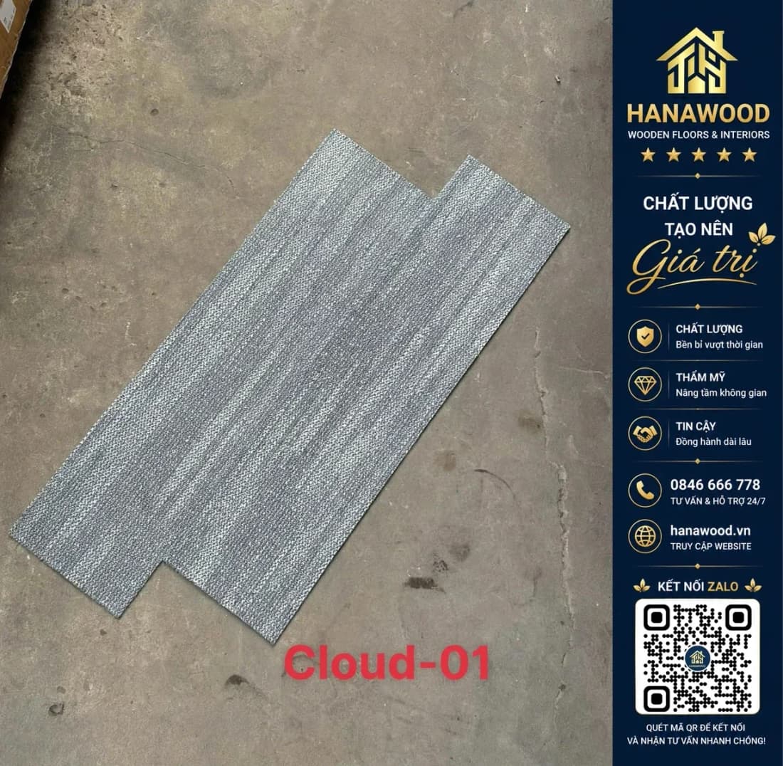 Thảm Tấm Đế PVC Cloud 33x100cm 01 Vân Xám Bạc