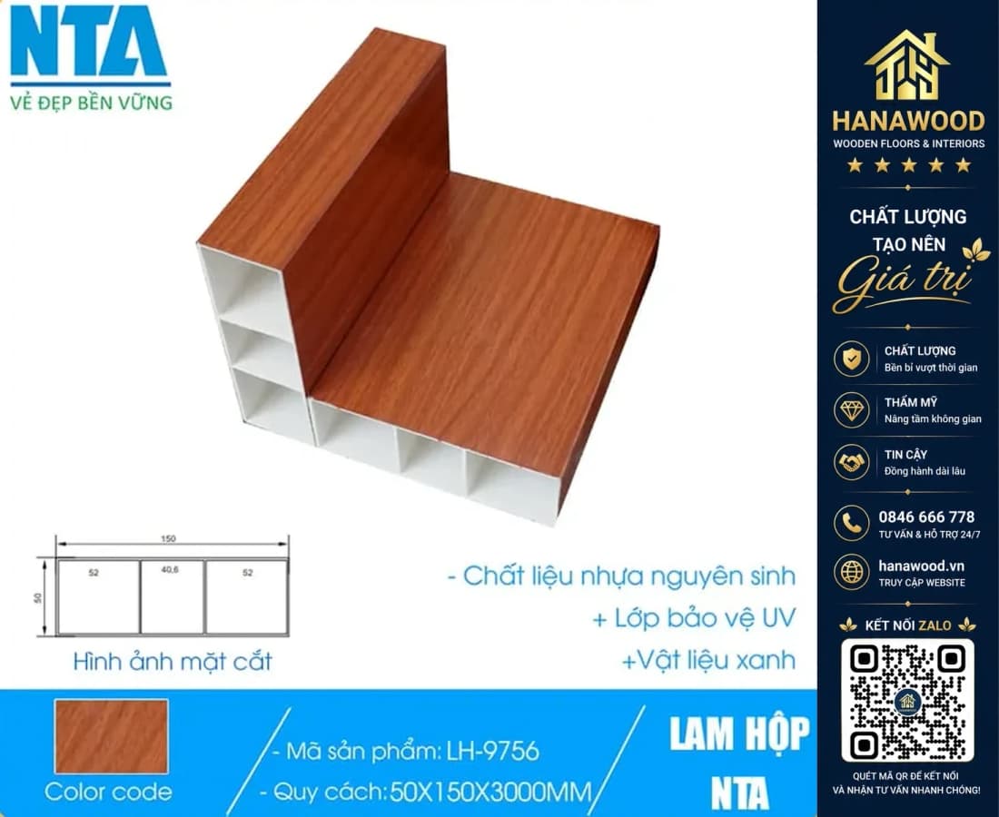Thanh Lam Nhựa Giả Gỗ Trang Trí Cầu Thang NTA 50x150 LH-9756