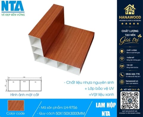Thanh Lam Nhựa Giả Gỗ Trang Trí Cầu Thang NTA 50x150 LH-9756