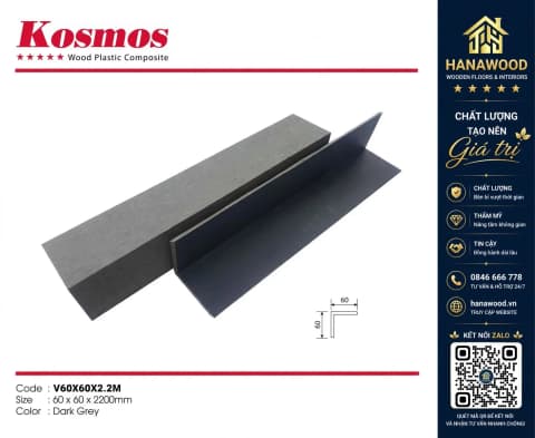 Nẹp Góc V Sàn Gỗ Nhựa Ngoài Trời Kosmos V60X60X2.2M Dark Grey