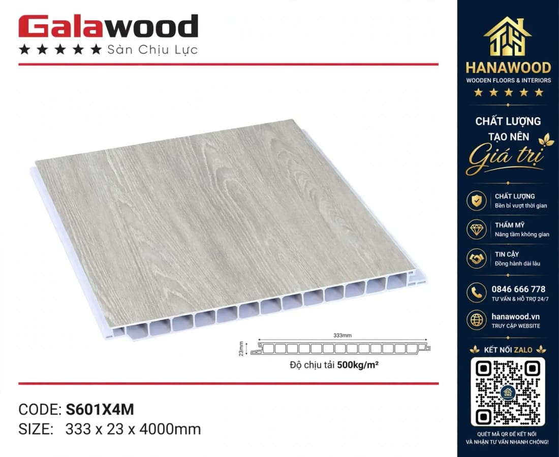 Sàn Nhựa Chịu Lực PVC Vân Gỗ Galawood S601X4M