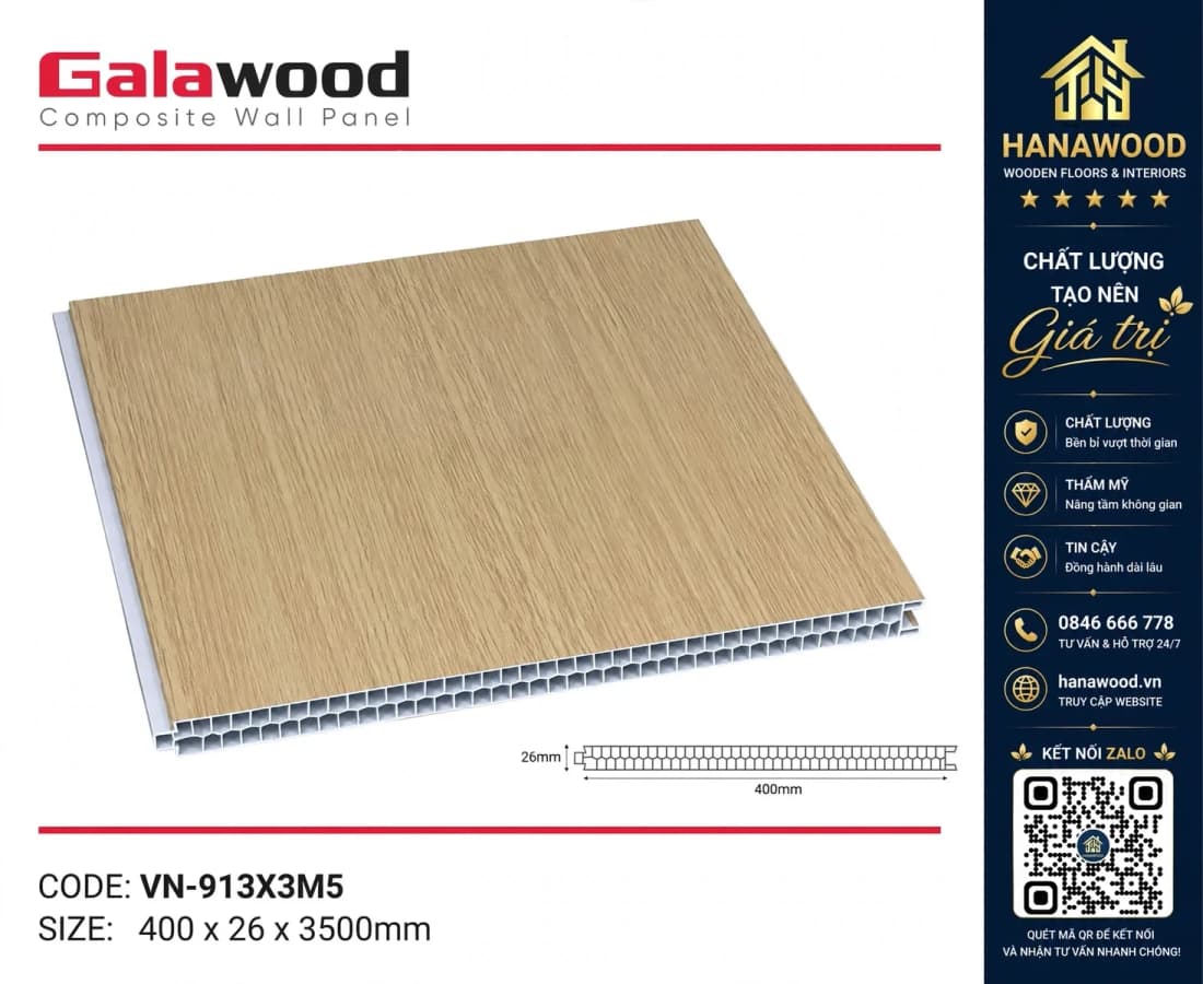 Tấm Vách Nhựa PVC Ngăn Phòng Ngủ Galawood VN-913X3M5