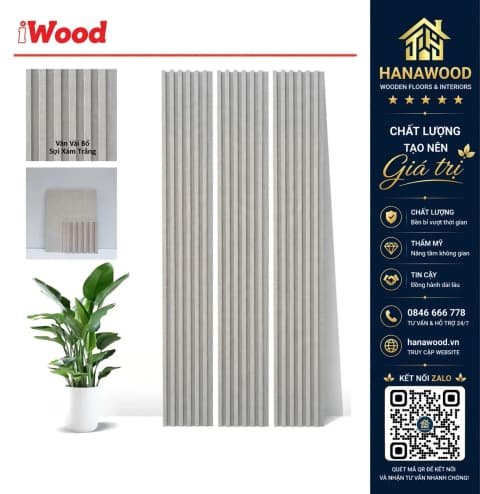 Tấm Lam Sóng Than Tre Ốp Trần Vân Vải Bố Xám Trắng iWood 6S8 CL-5