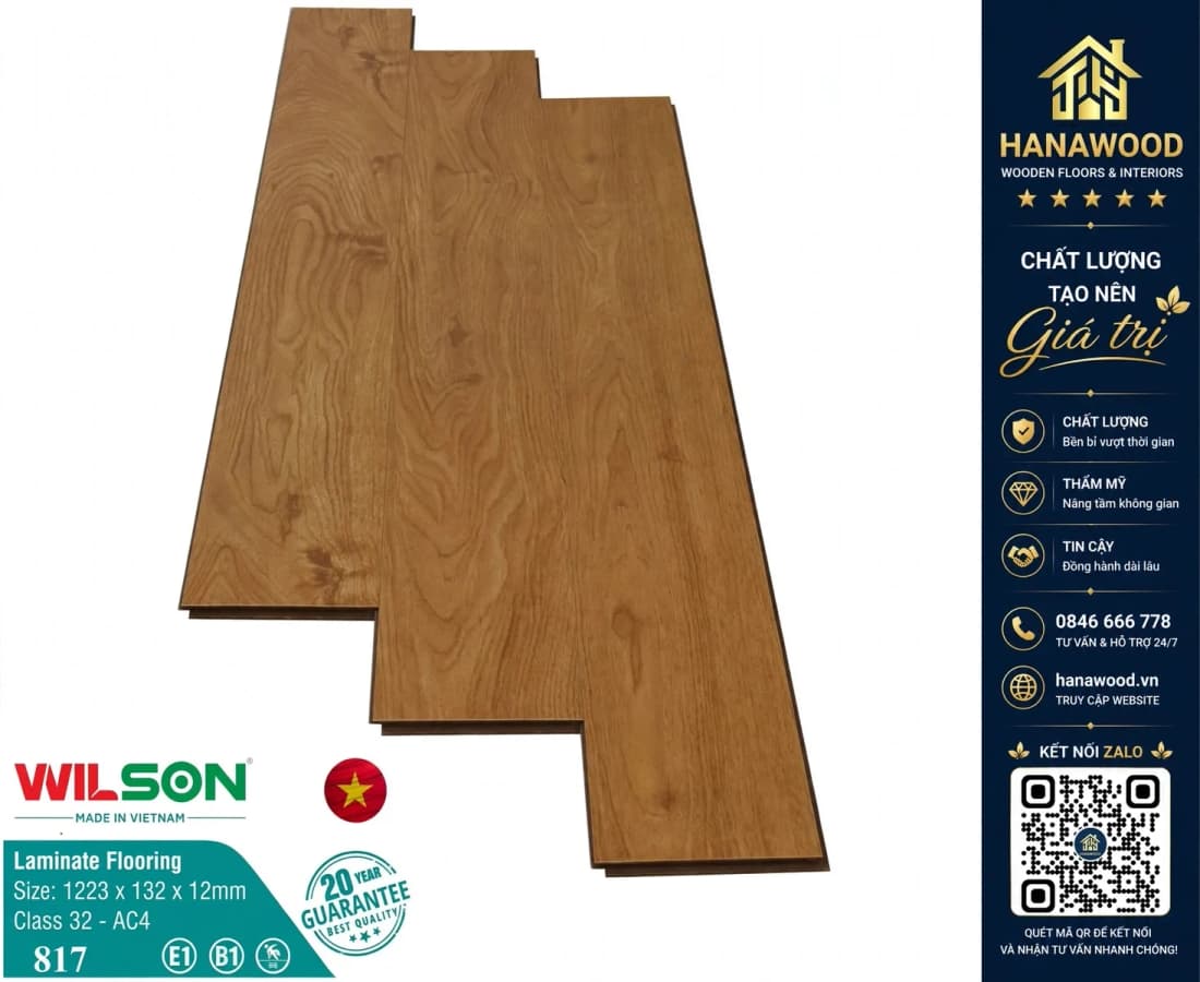 Sàn Gỗ Công Nghiệp Giá Rẻ Wilson 817 Dày 12mm