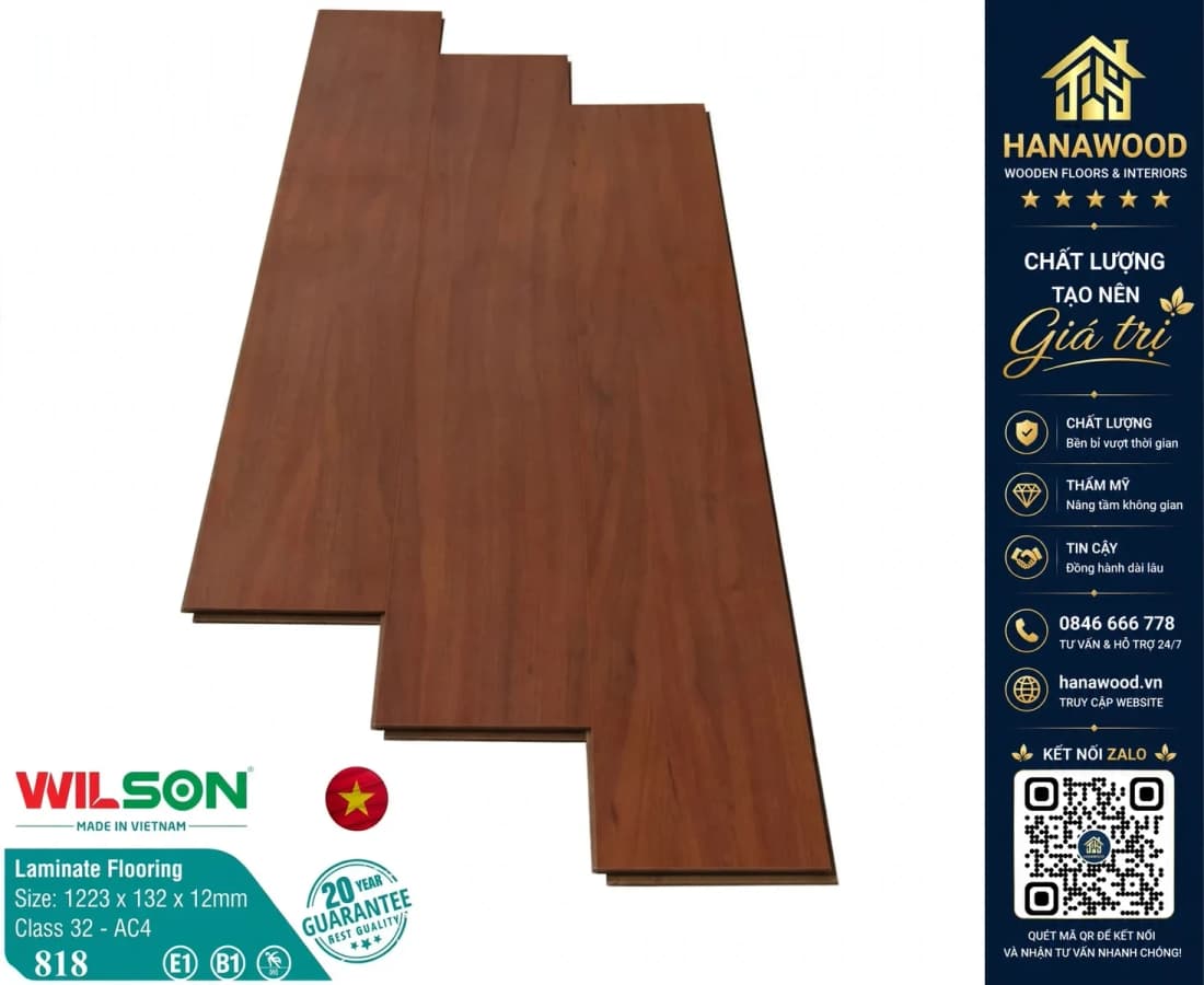 Sàn Gỗ Giá Rẻ Wilson Việt Nam 818 Dày 12mm