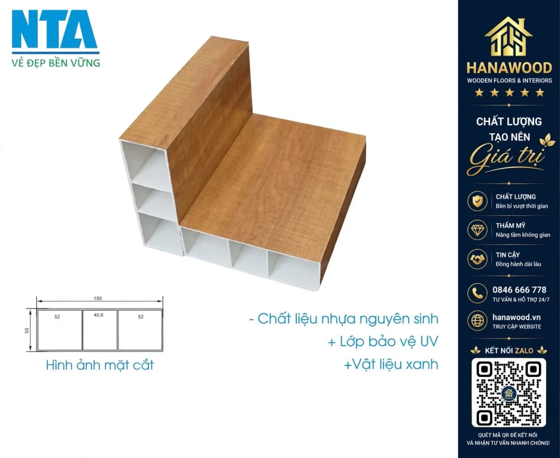 Thanh Lam Hộp Nhựa Giả Gỗ Trang Trí Phòng Khách NTA 50x150 LH-9688