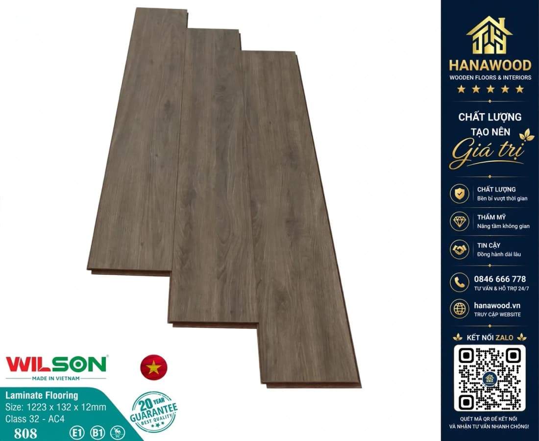 Sàn Gỗ Công Nghiệp Giá Rẻ Wilson 808 Dày 12mm