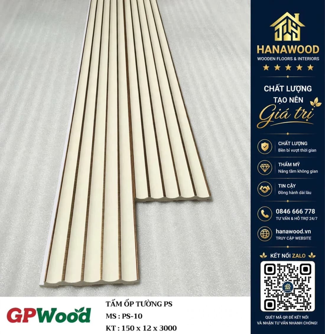Tấm Nhựa Ốp Tường Lam Sóng Bán Nguyệt GPWood PS-10