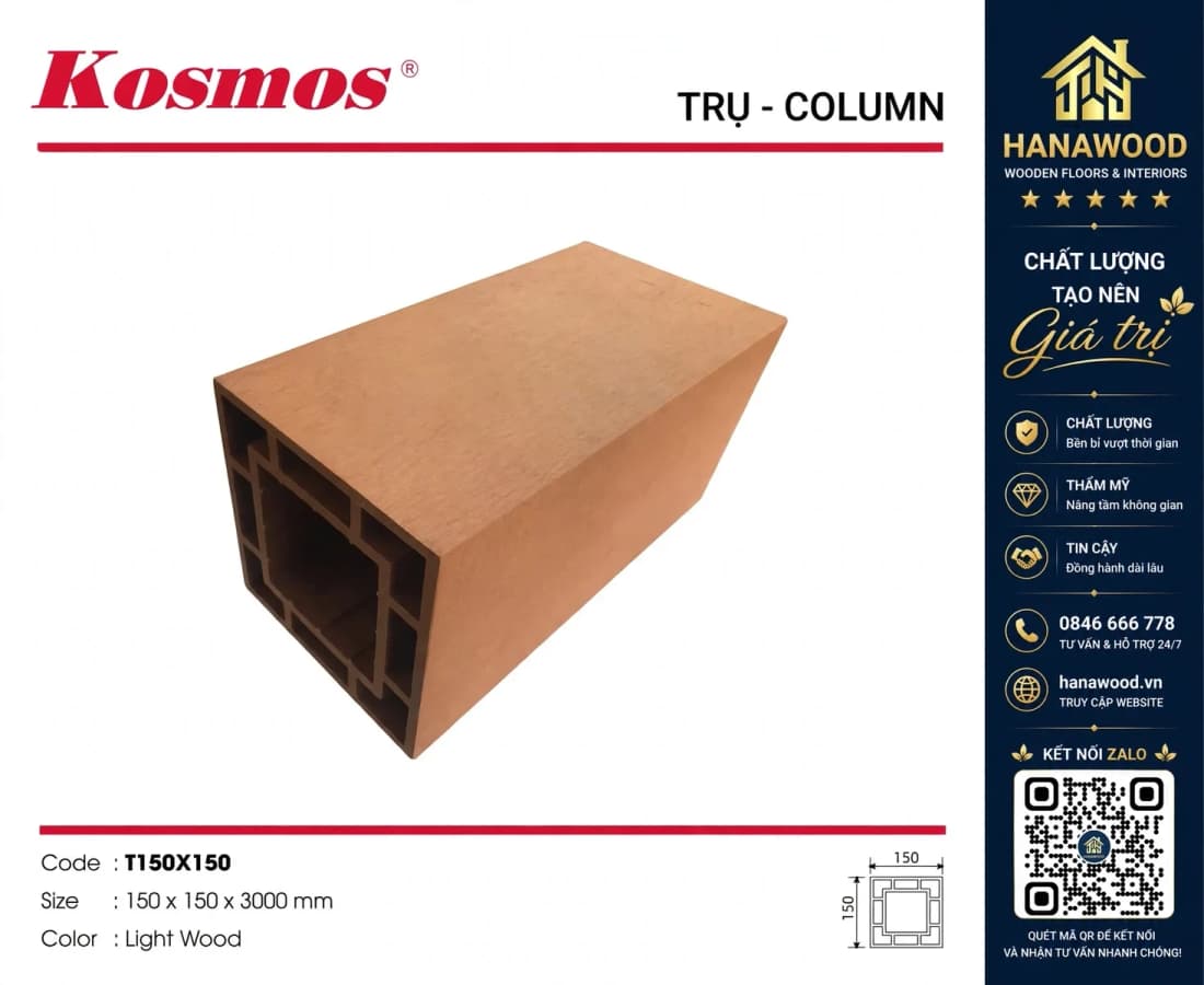 Lam Trụ Pergola Gỗ Nhựa Ngoài Trời Kosmos T150 x 150 Light Wood