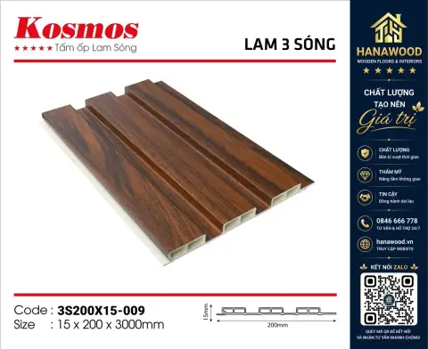 Ảnh 3 Lam Sóng Ốp Trần Nhựa Giả Gỗ Kosmos 3S200X15-009