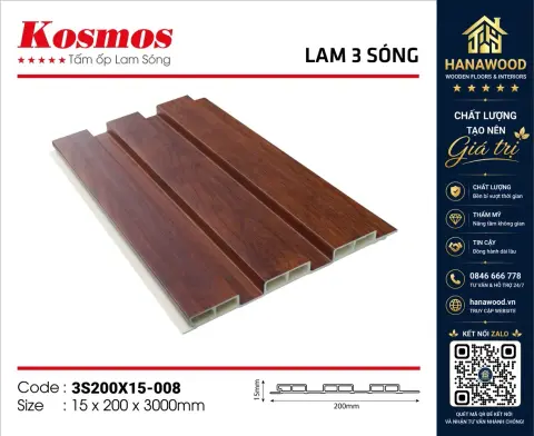 Ảnh 3 Lam 3 Sóng Nhựa Giả Gỗ Ốp Tường Kosmos 3S200X15-008