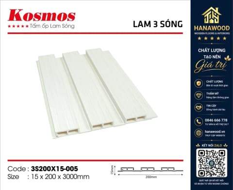 Ảnh 3 Tấm Nhựa Ốp Tường Lam Sóng Giả Gỗ Kosmos 3S200X15-005