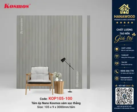 Ảnh 2 Tấm Nhựa Ốp Tường Nano Màu Xám Kosmos KOP105-100
