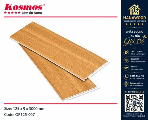 Ảnh 3 Tấm Nhựa Ốp Trần Nano Giả Vân Gỗ Kosmos OP125-007