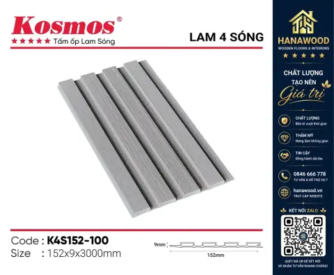 Ảnh 3 Tấm Ốp Lam 4 Sóng Ốp Trần Tường Kosmos K4S152-100