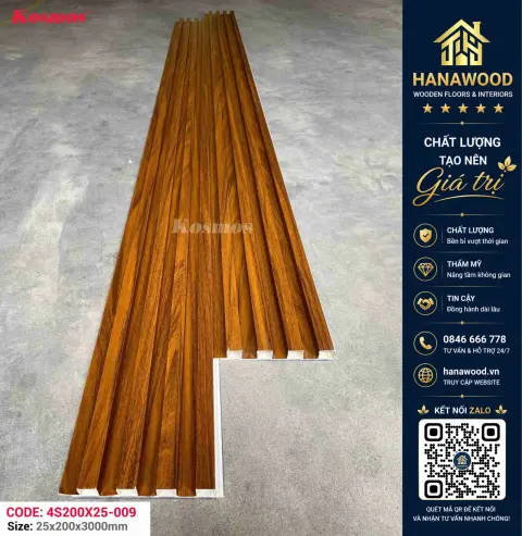 Ảnh 3 Tấm Ốp Lam 4 Sóng Cao Nhựa Giả Gỗ Kosmos 4S200X25-009