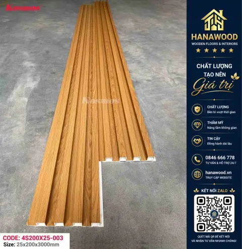 Ảnh 3 Lam 4 Sóng Cao Nhựa Giả Gỗ Ốp Tường Kosmos 4S200X25-003