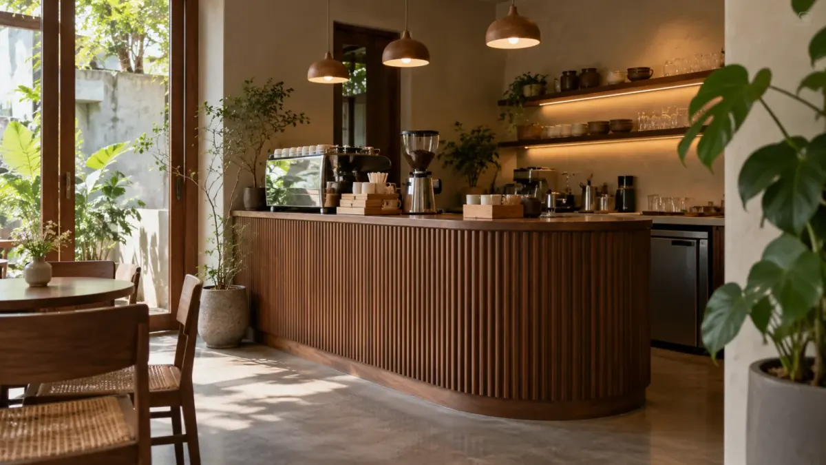 Lam sóng bán nguyệt ốp mặt quầy bar, tông nâu vừa (ảnh minh họa)