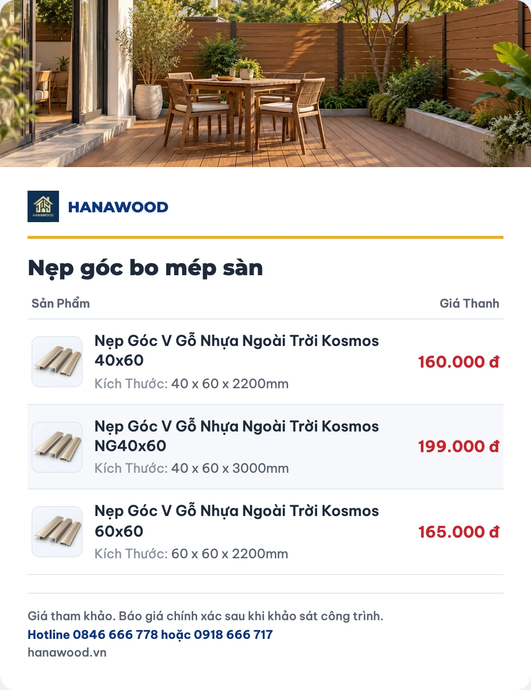 Bảng giá nẹp góc bo mép sàn