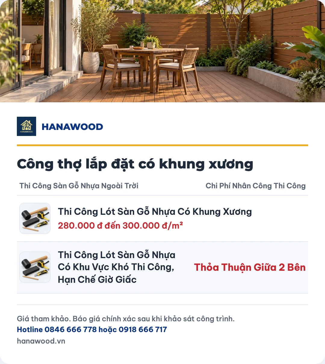 Bảng giá công thợ lắp đặt có khung xương