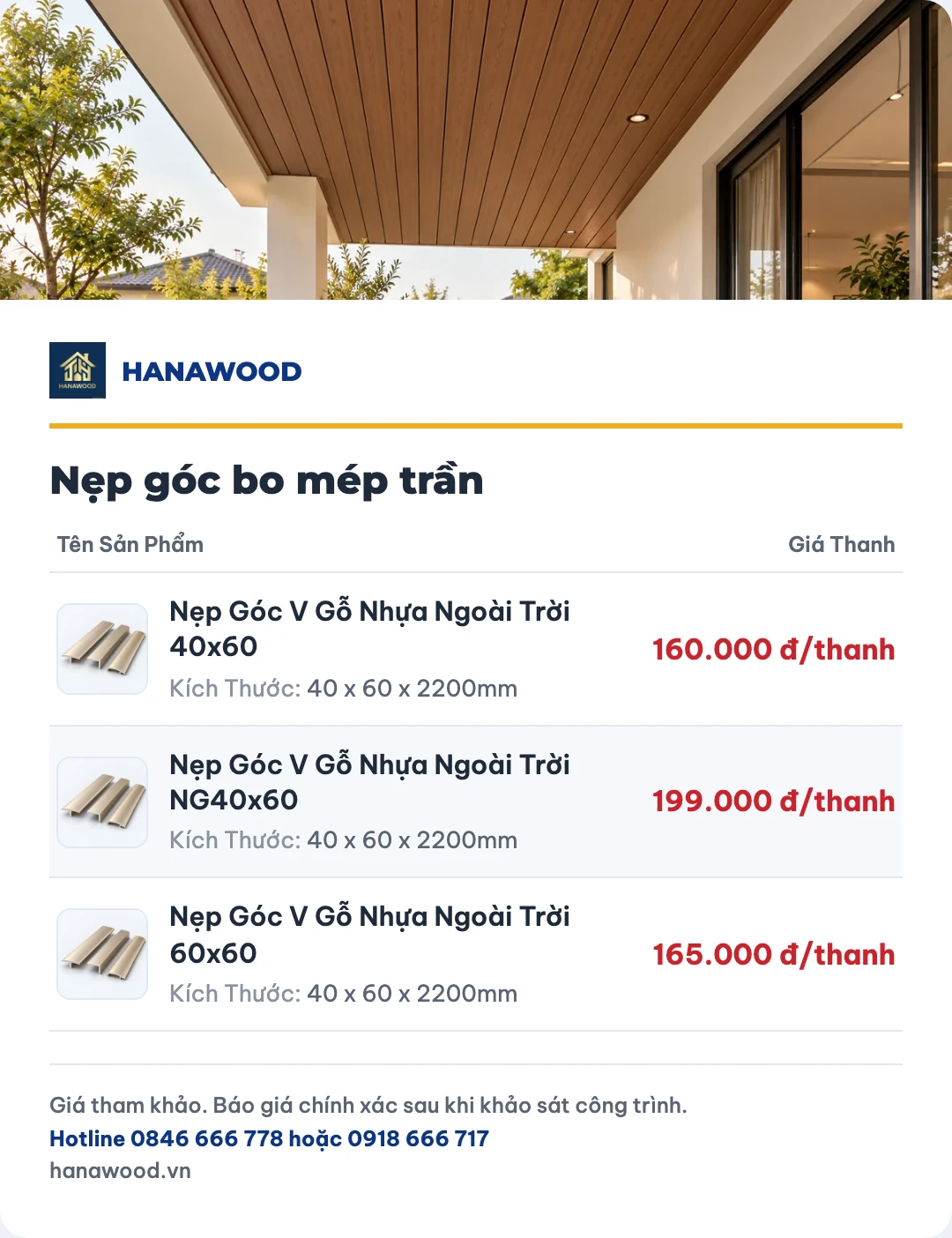 Bảng giá nẹp góc bo mép trần