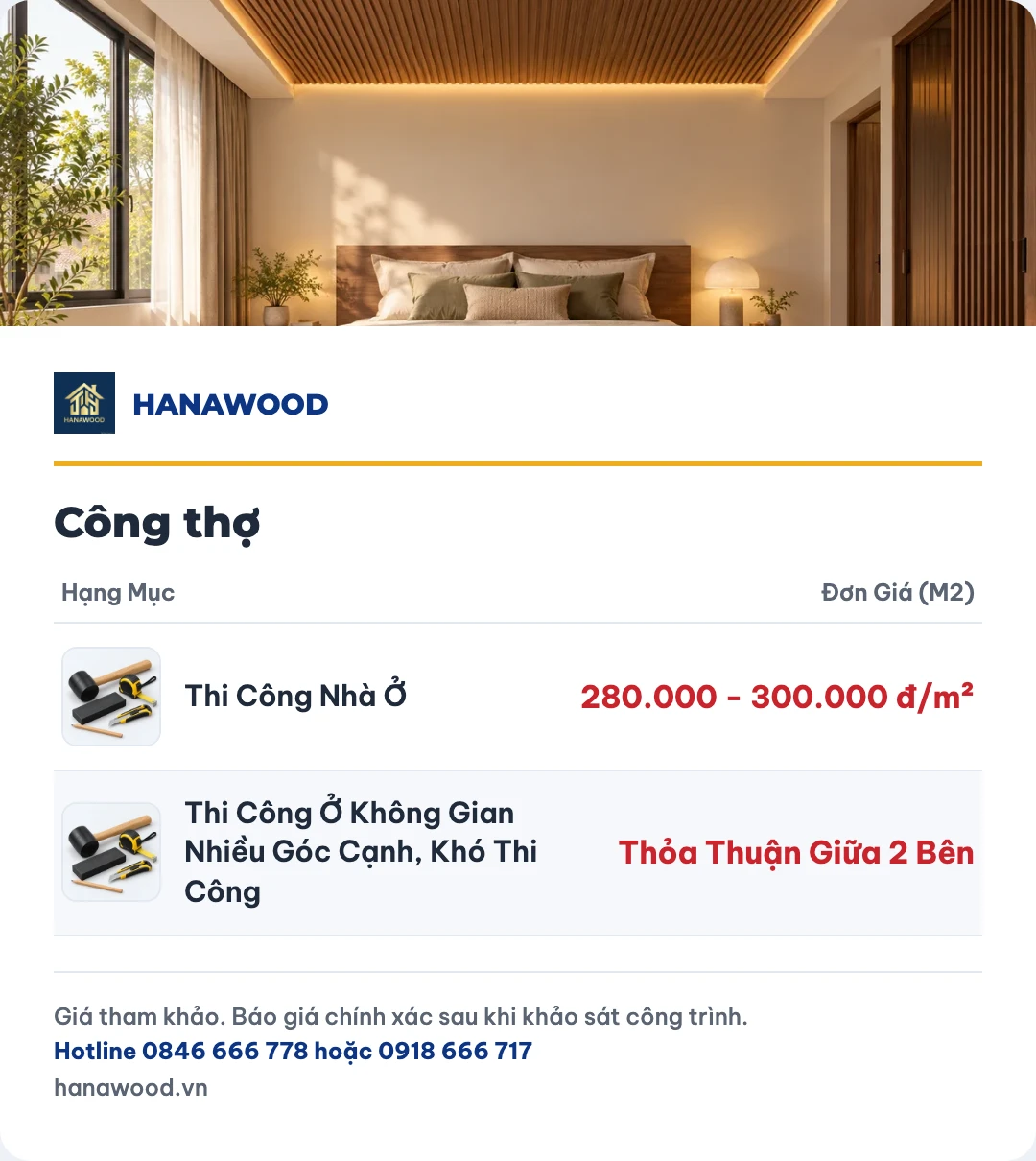 Bảng giá công thợ