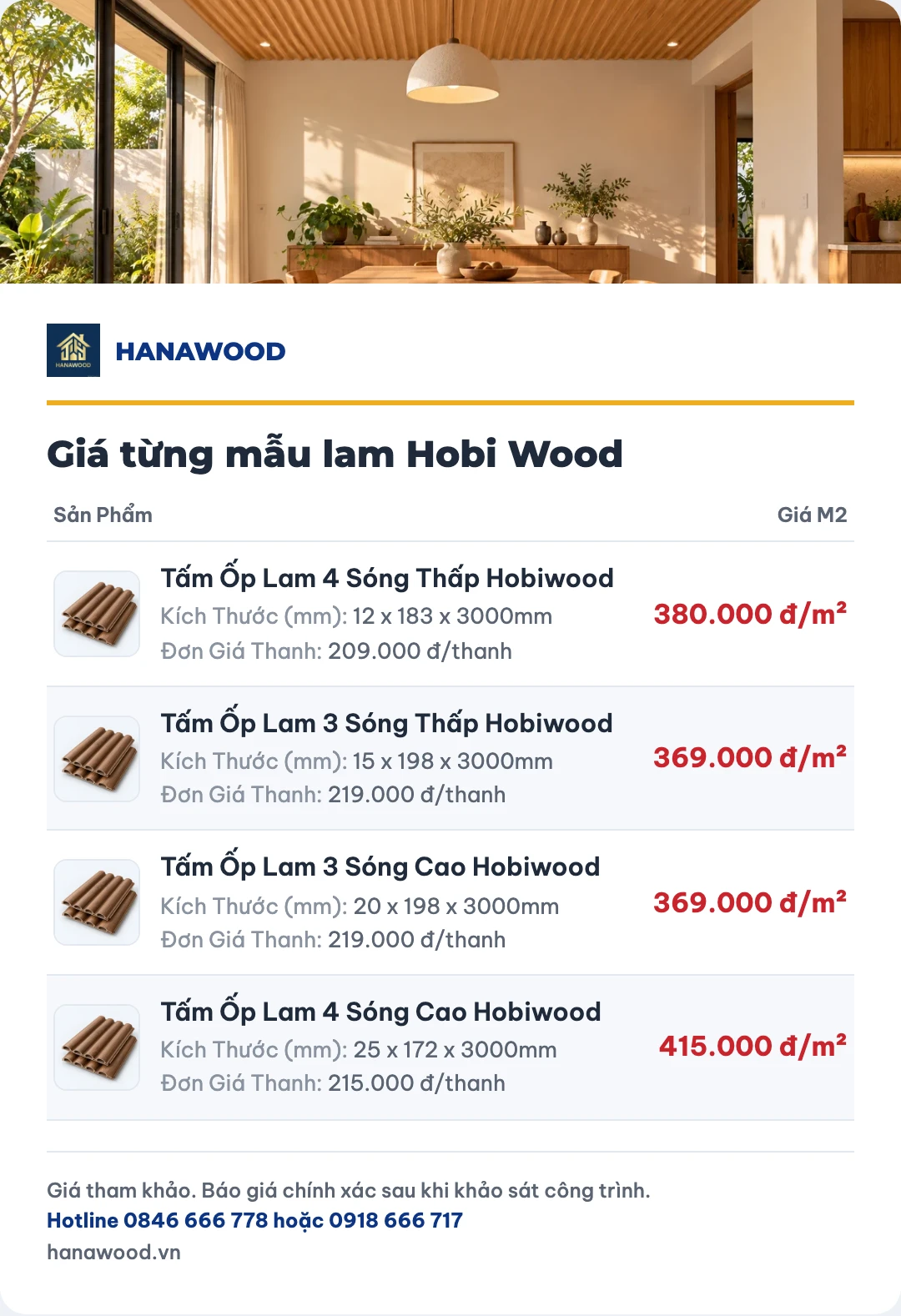 Giá từng mẫu lam Hobi Wood