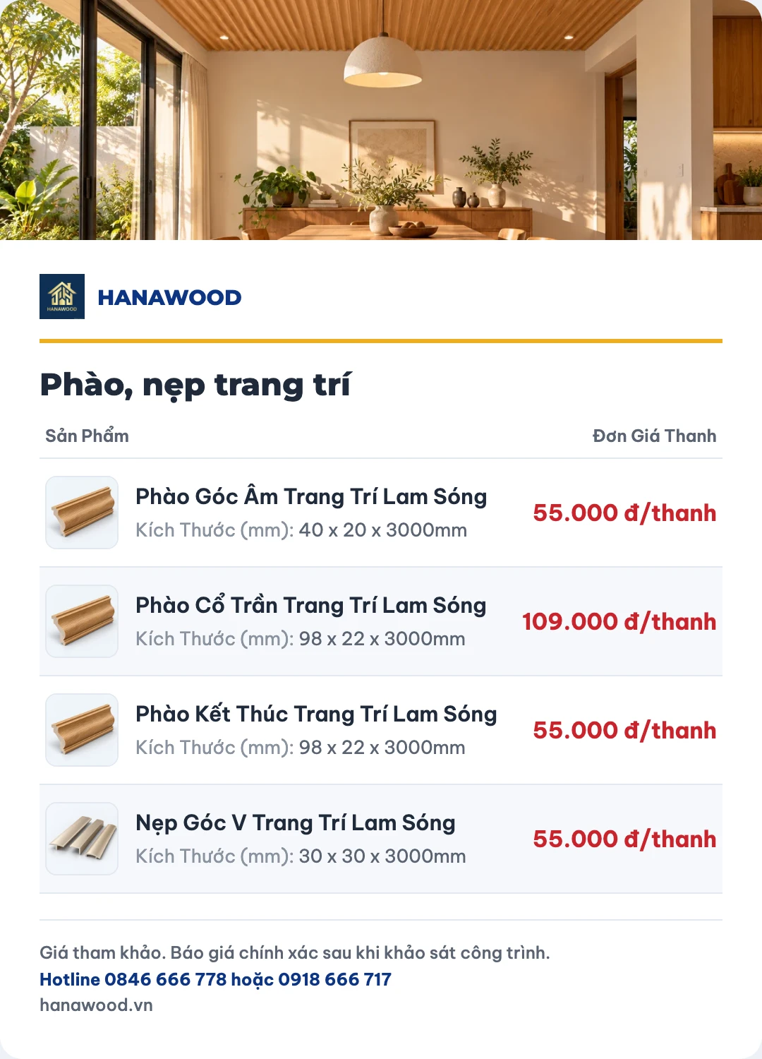Bảng giá phào, nẹp trang trí