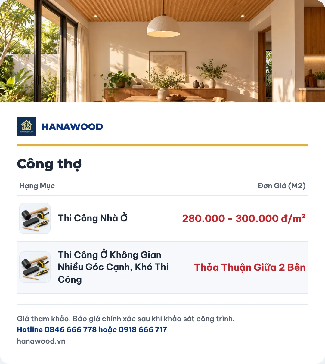 Bảng giá công thợ
